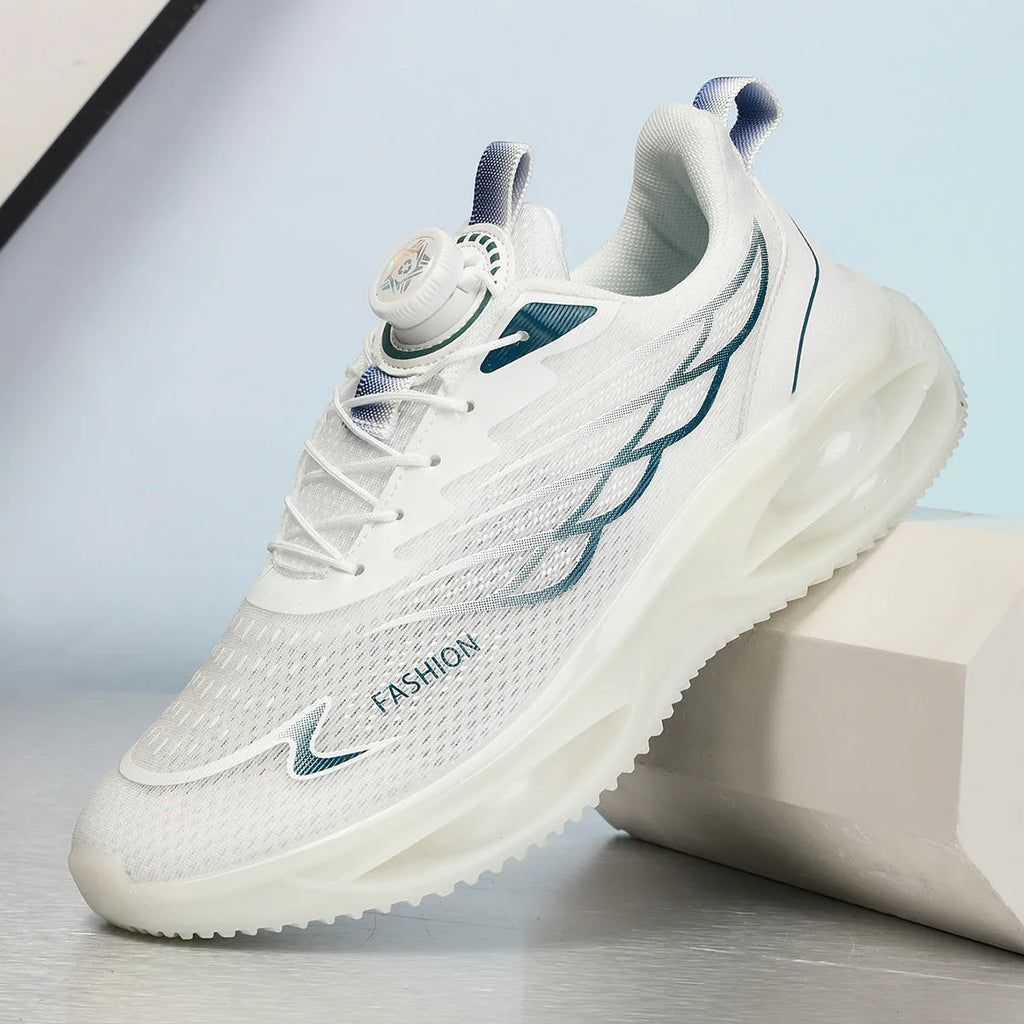Breathable running shoes in sky blue with low-top design, round toe, and rubber sole