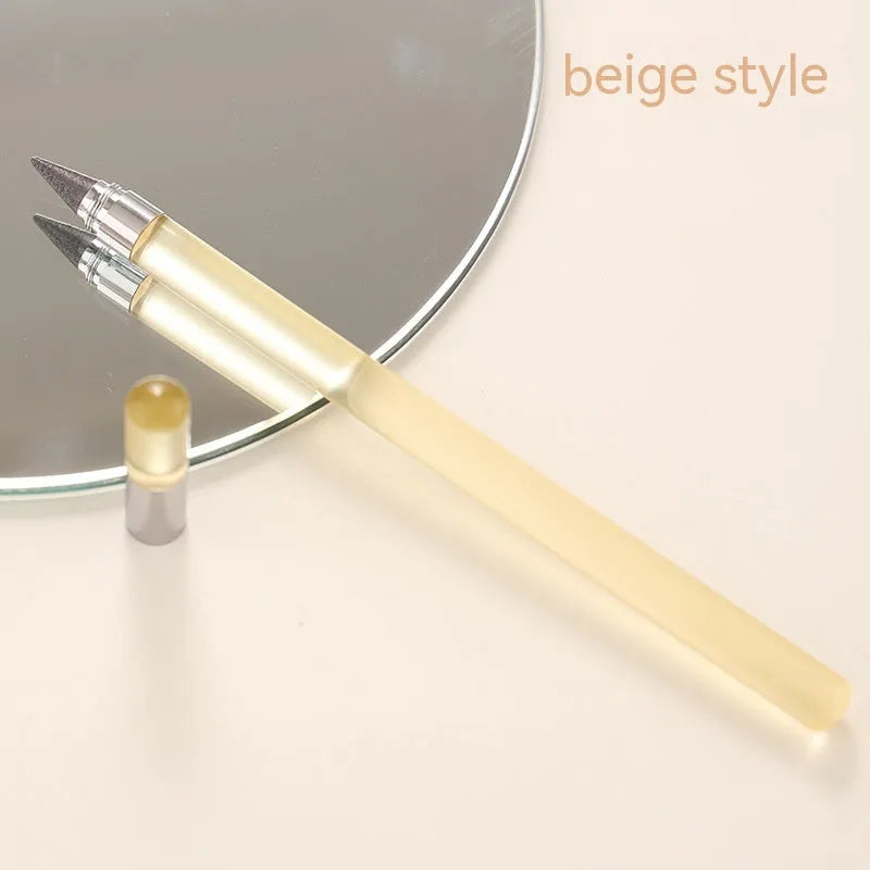 Transparent acrylic mechanical pencil with alloy pen head showing coloured refills