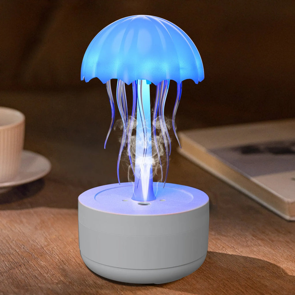 White jellyfish design humidifier and essential oil diffuser with colourful LED night light illumination
