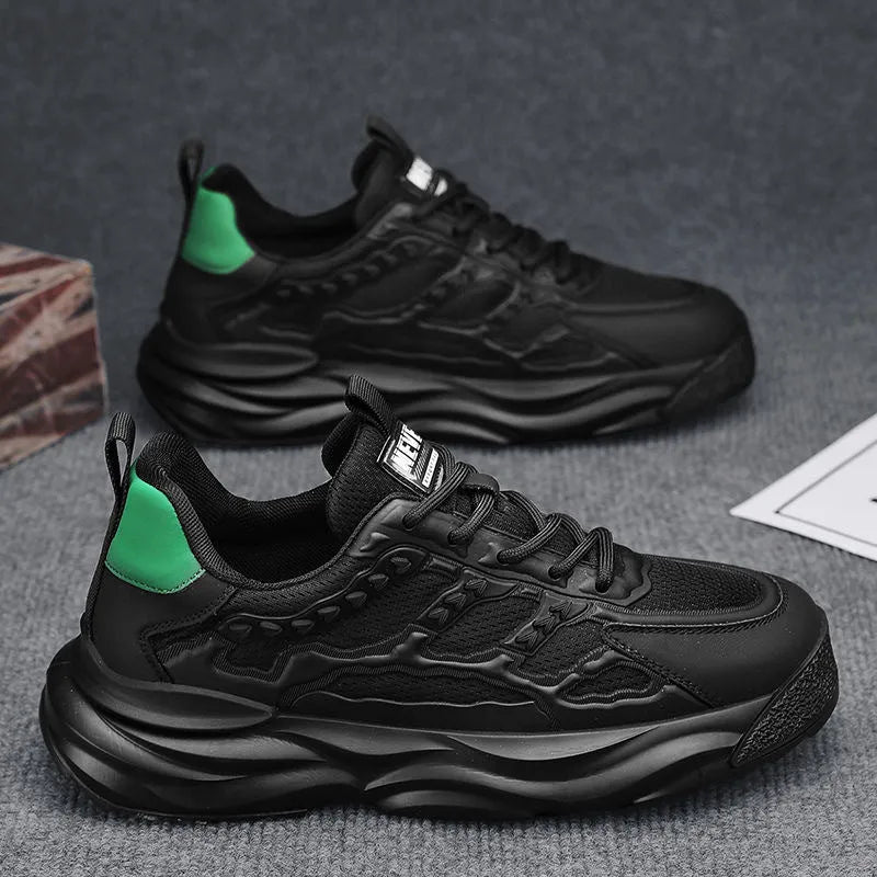 Men's white PU mesh casual trainers with round toe design for sports and leisure