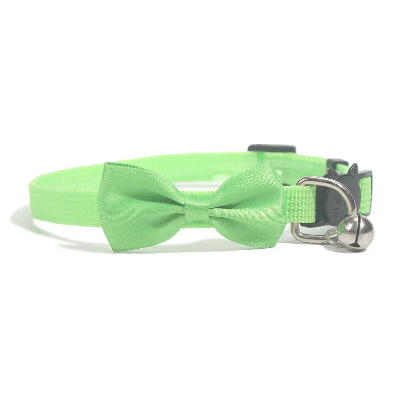 Colourful nylon pet bow collar with bell attachment and adjustable strap for cats