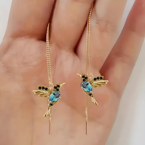 Bird hanging long drop earrings with mixed zirconium wings in alloy material