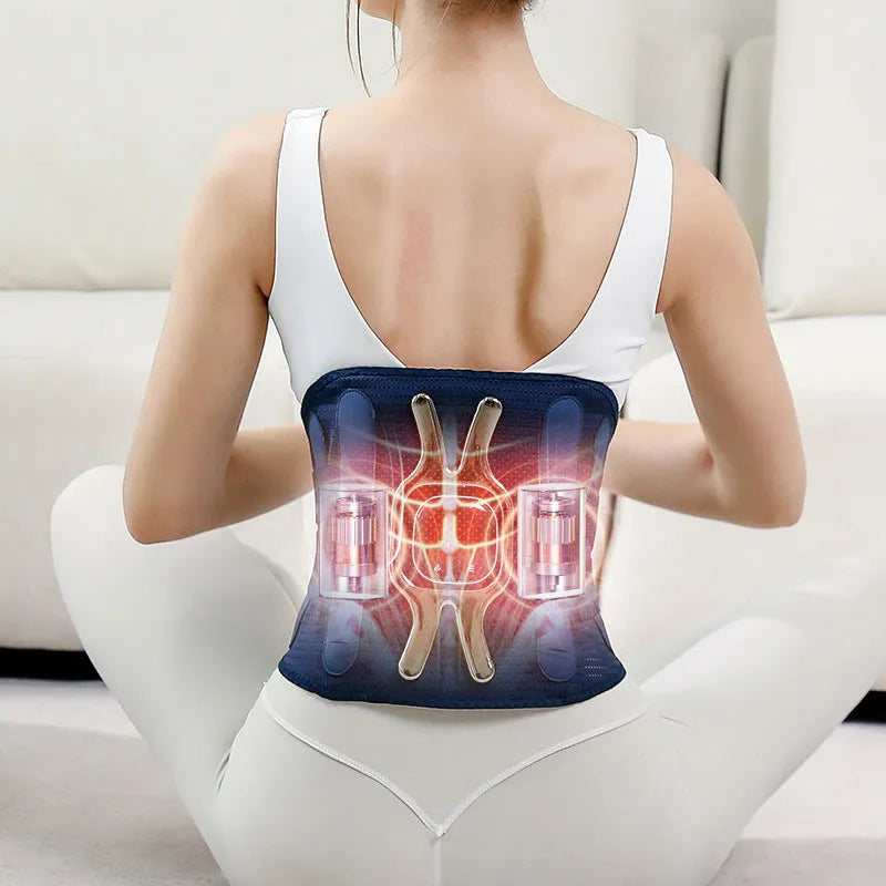 Dark blue warm massage vibration waist supporter with USB charging cable