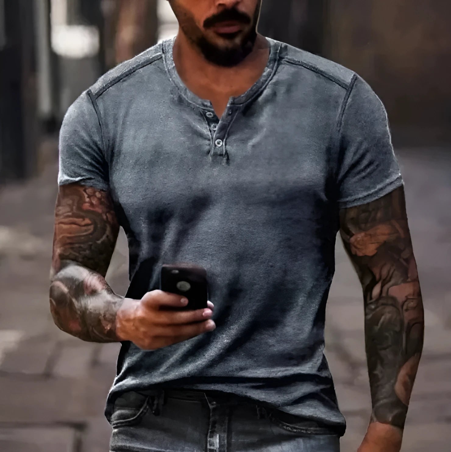 Men's short sleeve polo shirt with lapel button in polyester fabric for sports and casual summer wear