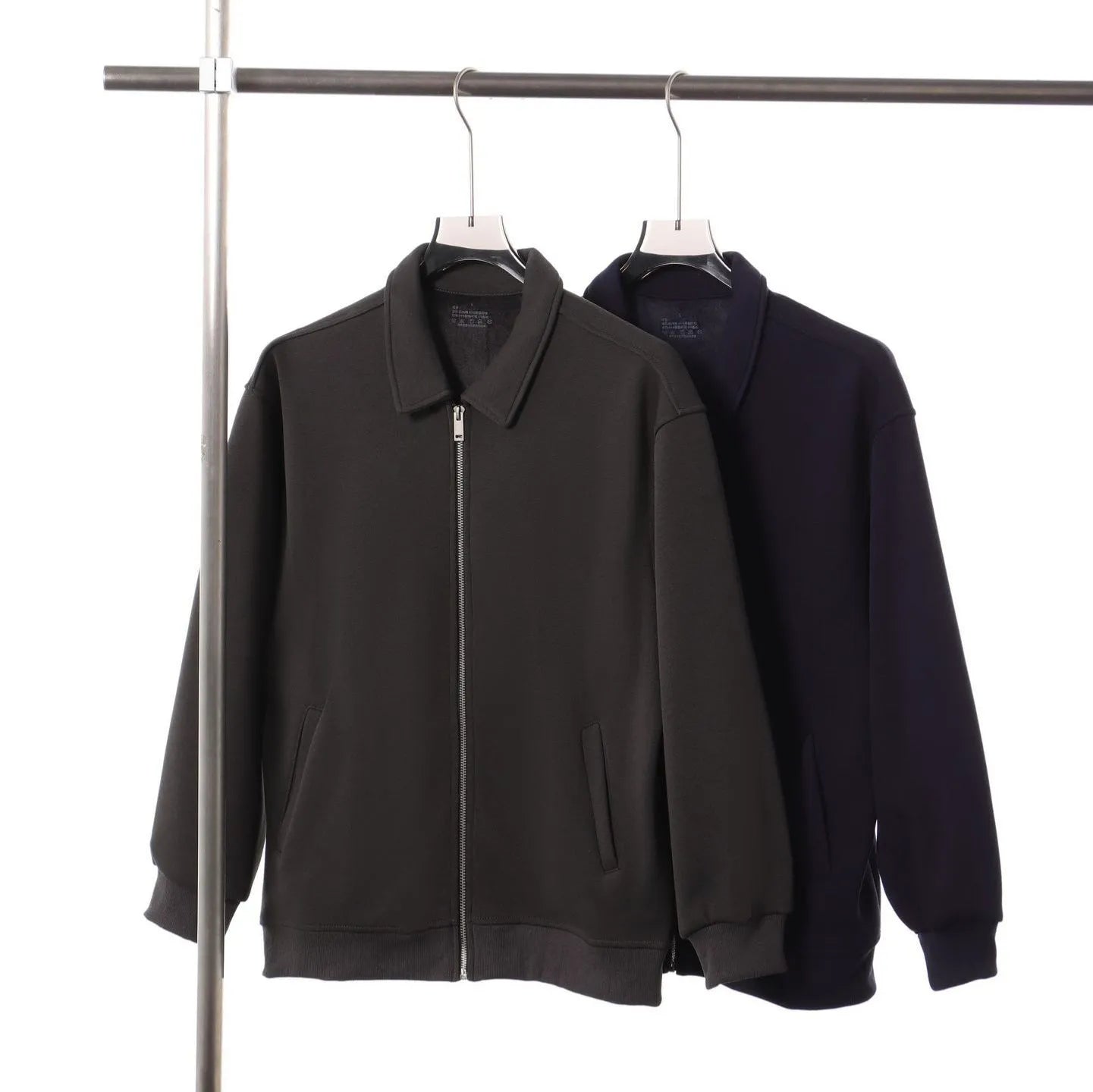 Japanese retro heavyweight 420g silver fox fleece zip-up jacket in heather gray, loose fit with lapel collar