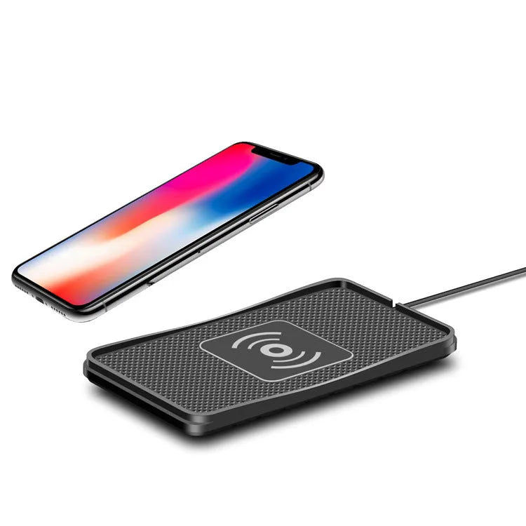 Black anti-slip car wireless charger pad compatible with Apple and Samsung phones