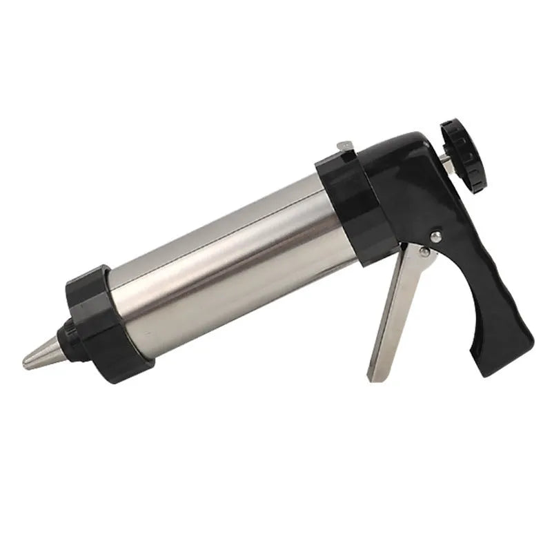 Stainless steel biscuit press cookie machine with 13 moulds and 8 piping nozzles in a colour gift box