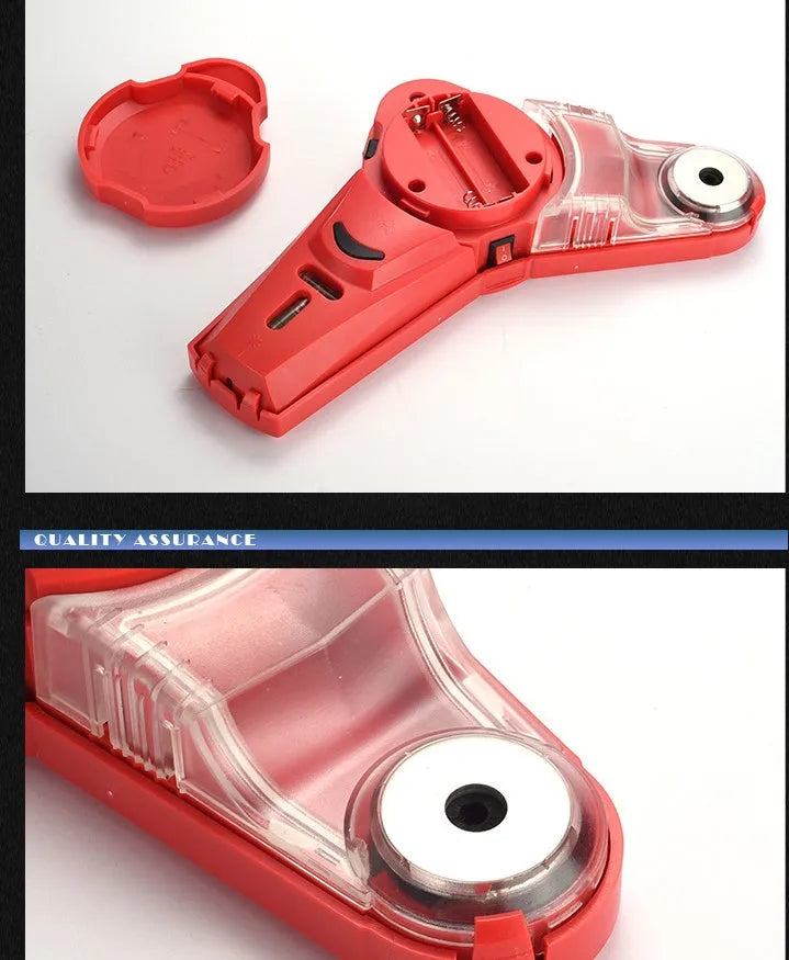 Red portable infrared laser level for punch positioning and woodworking alignment.