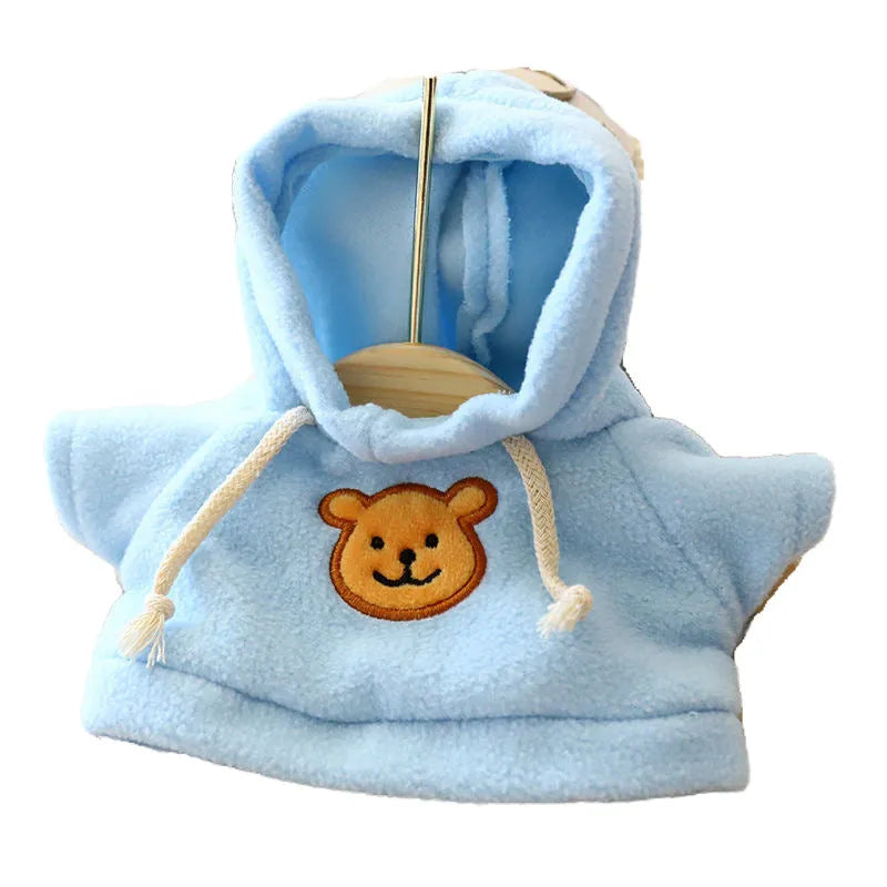 Cloth fabric pet dog sweater with balaclava hood in blue, pink, red, yellow, brown, or grey bear pattern.
