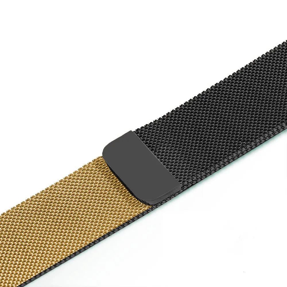 Stainless steel watch strap in silver, shown fitting a watch with a 42mm case.