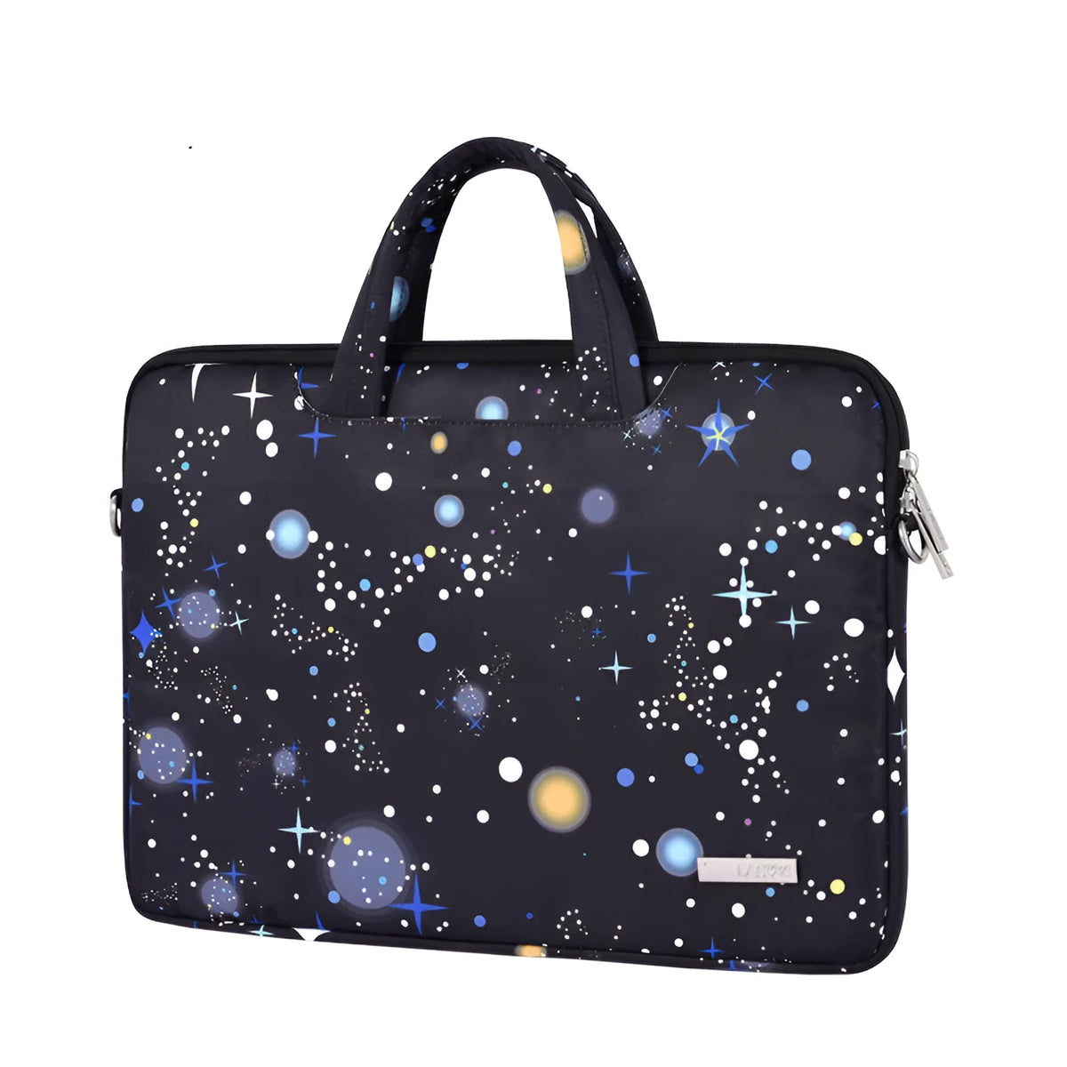 Black waterproof polyester laptop liner bag shown in 13, 14, and 15 inch sizes with dimensions