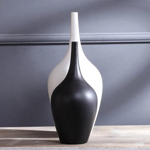 Tall white matte glaze ceramic vase HP160 on desktop with flowers