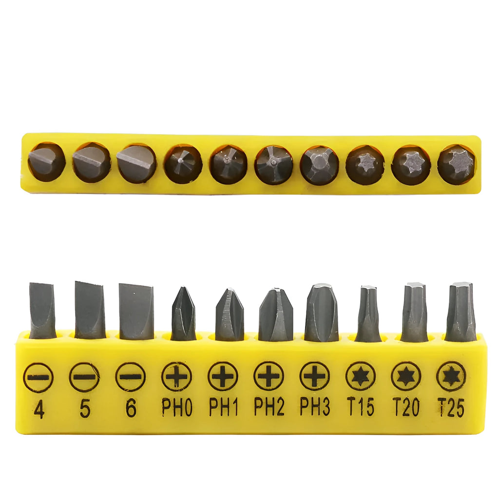 L-type double-headed mini socket wrench set with 10 steel bits and sockets on a white background