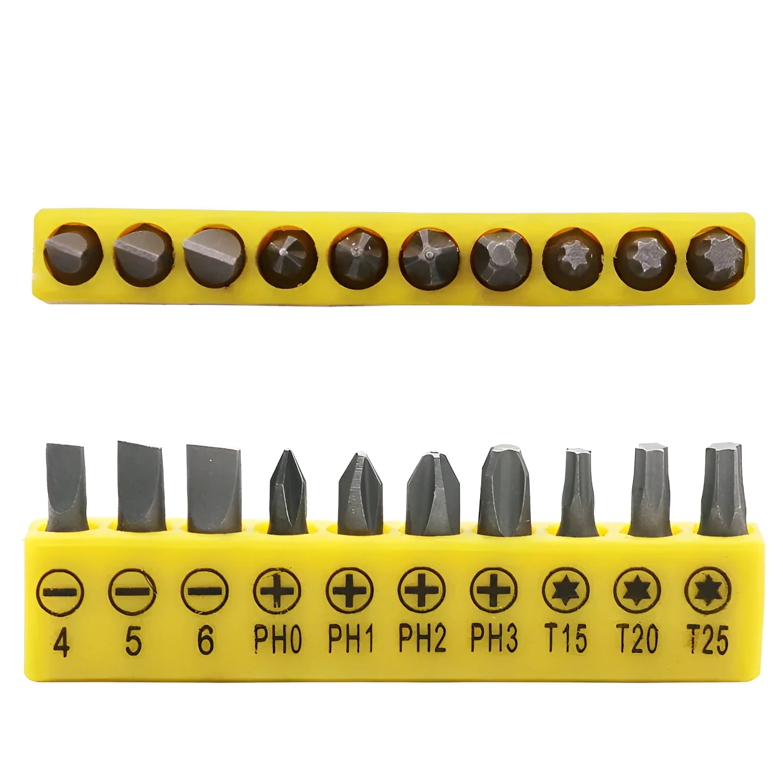 L-type double-headed mini socket wrench set with 10 steel bits and sockets on a white background