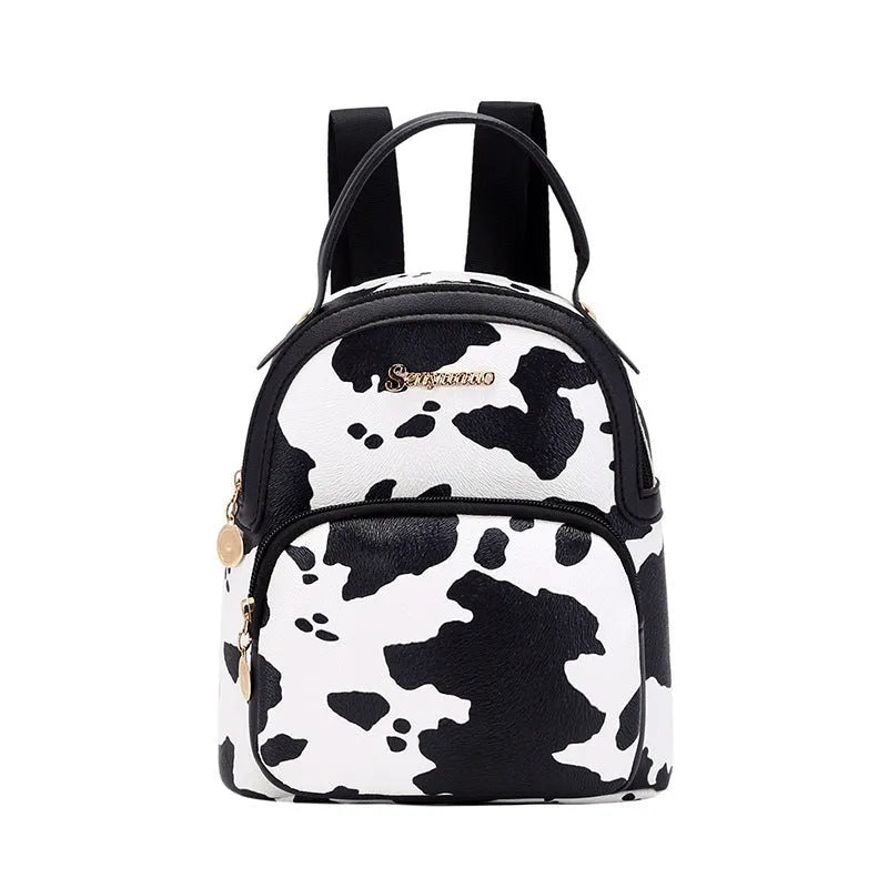 Girls' small PU backpack in Korean style with front pocket, in Snake White colour
