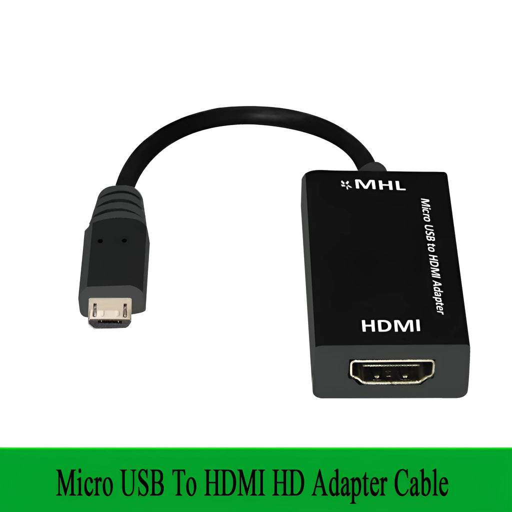 Black Micro USB to HDMI adapter with 5-pin male micro USB and HDMI female ports