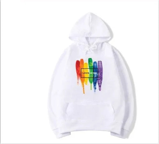 Men's Pride Love Wins cotton fleece hoodie in Black front view