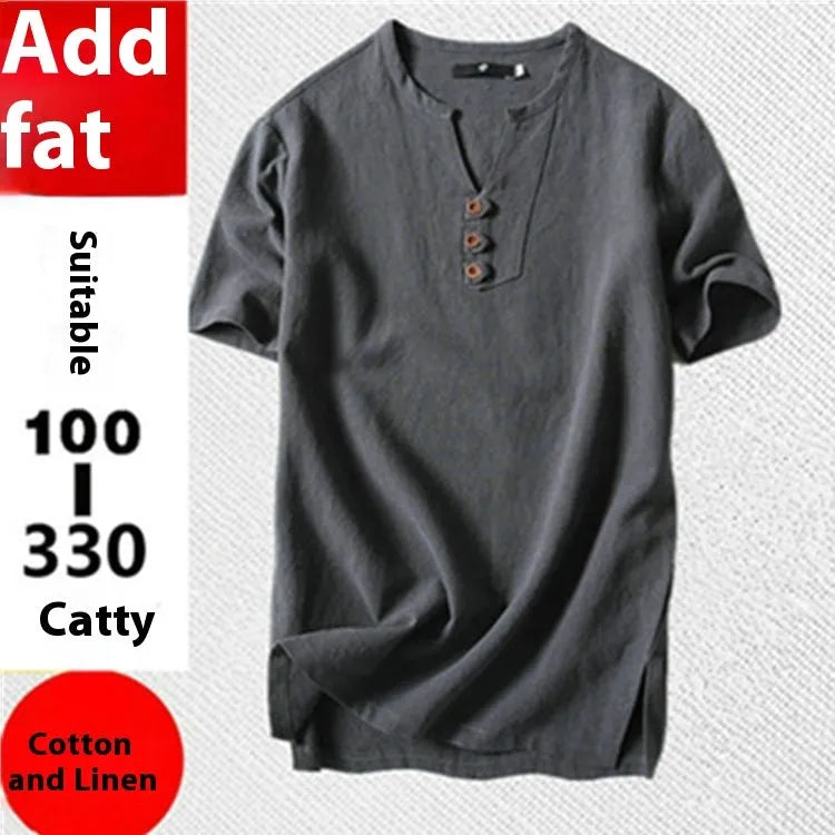 Loose cotton short sleeve T-shirt for men in apricot, pullover style, size M to 9XL
