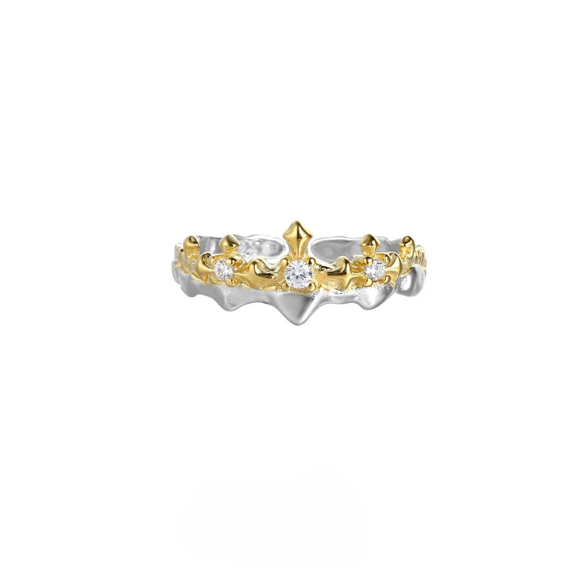 Princess Knight adjustable opening couple's ring in electroplated silver on white background.
