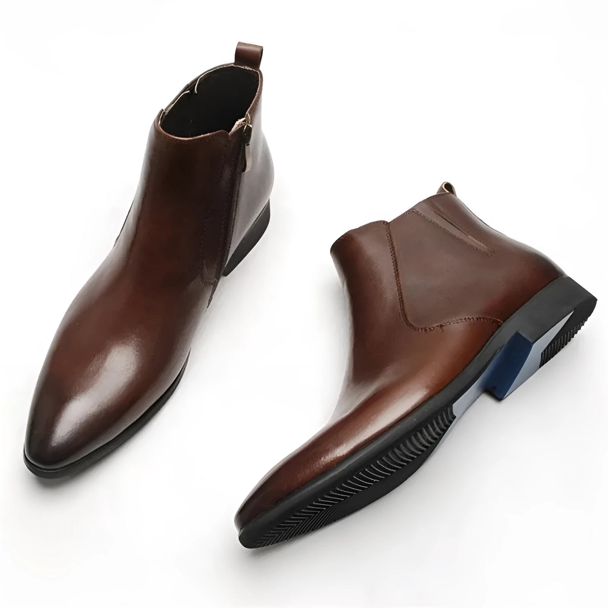 Men's brown cowhide business shoes with rubber sole and 3-5cm mid heel, English style, sizes 37-46