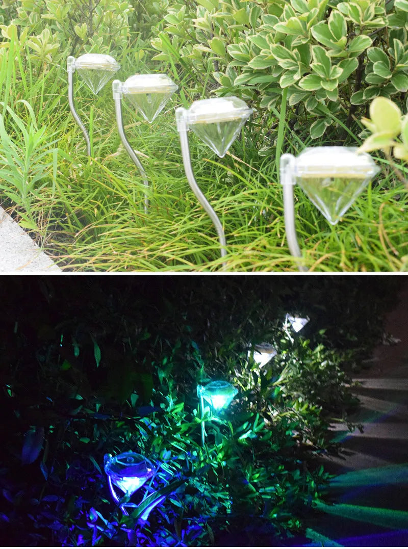 Solar powered diamond shaped garden LED light with solar panel for outdoor automatic evening illumination