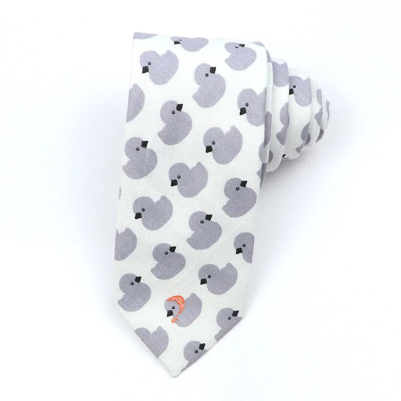 Narrow cotton bow tie with Korean-style cartoon patterns in multiple colour options