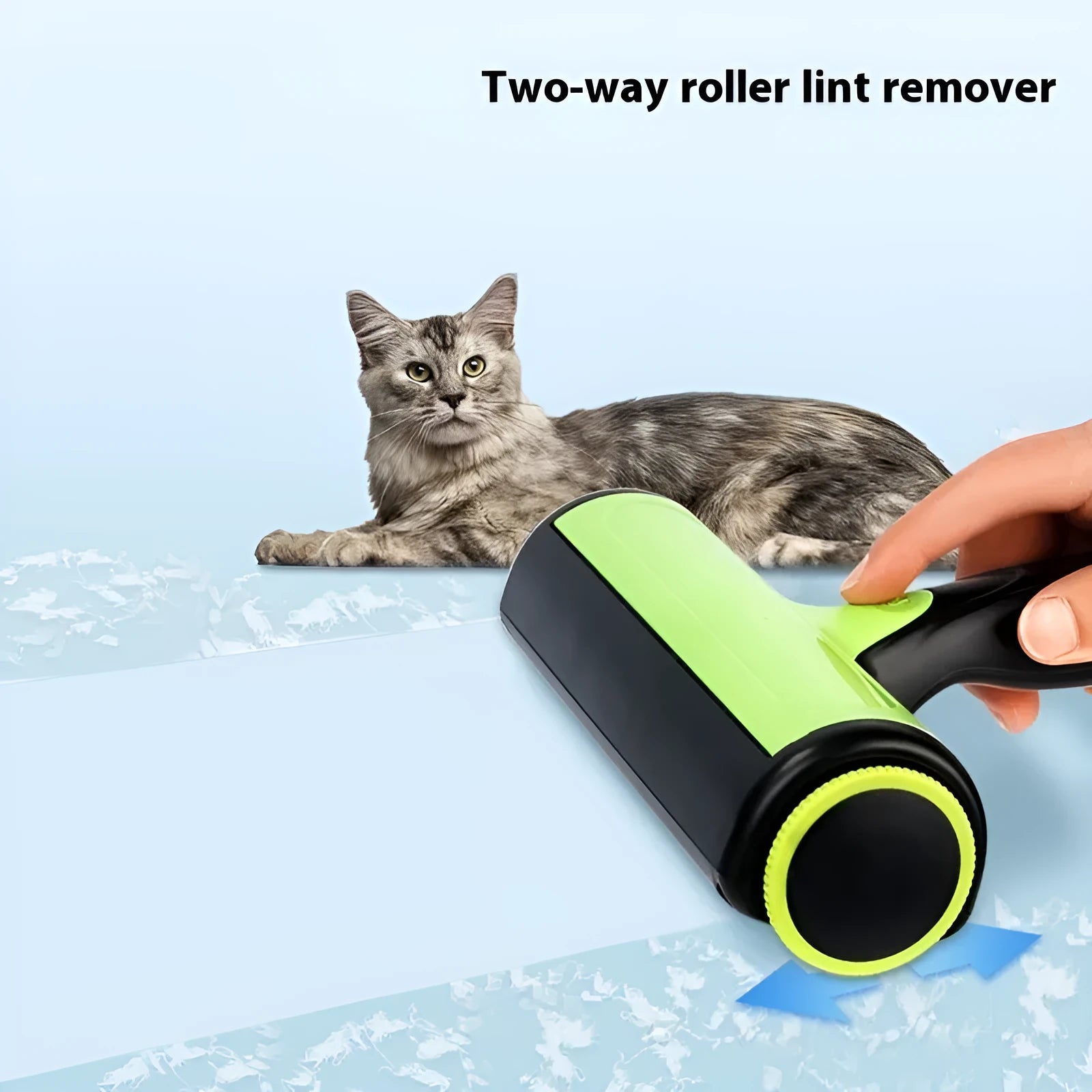 Automatic two-way pet hair lint roller for cleaning sofas and upholstery.