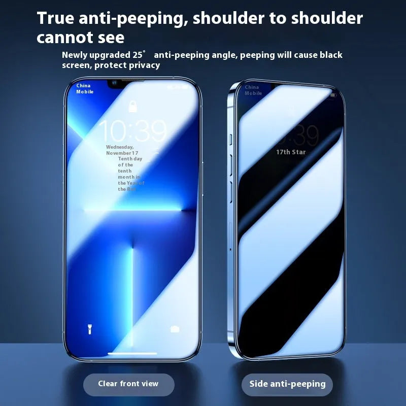 Tempered glass anti-peep screen protector for Apple iPhone 17 series with dustproof layer and no border