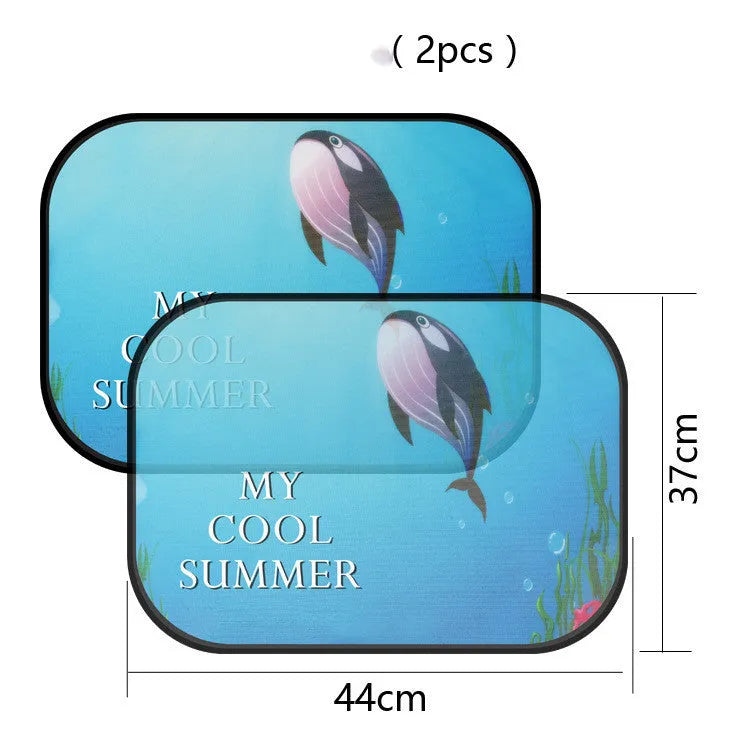 Electrostatic adsorption car side window sunshade with animal pair designs on nylon mesh