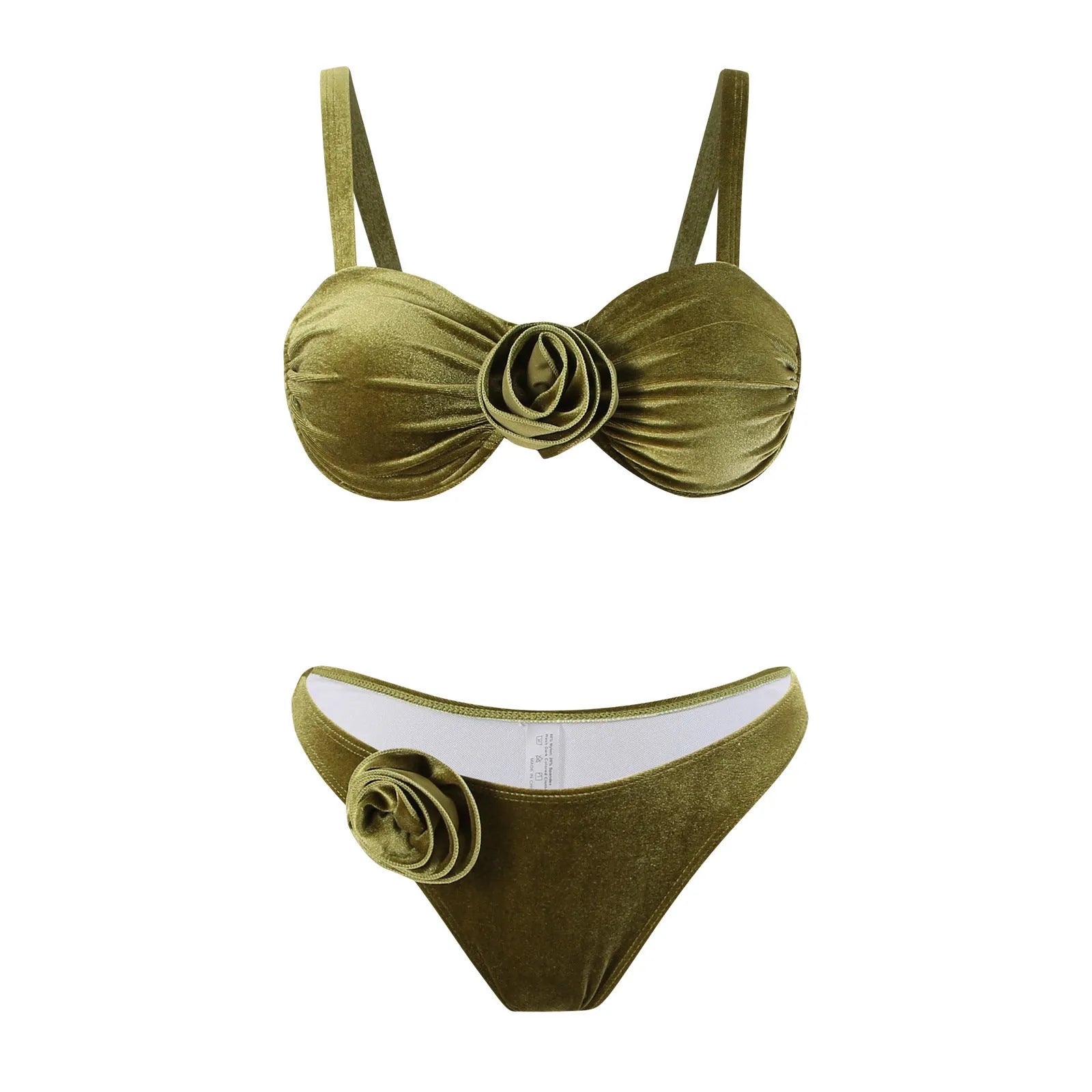 Women's green 3D floral swimsuit with high elasticity and briefs cut for swimming and fitness