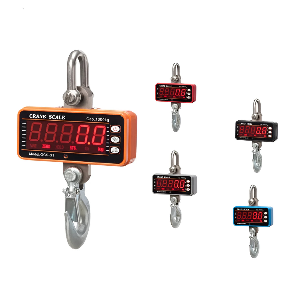 Orange electronic crane scale with digital display for 500 kg capacity weighing