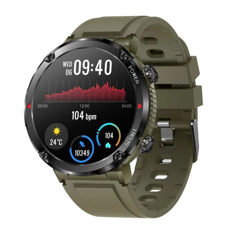 T30 Smart Watch with black dial on a silicone strap showing Bluetooth calling and health metrics on its screen.