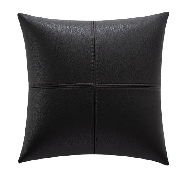 Soft cowhide leather solid colour pillow cover in a neutral shade on a sofa
