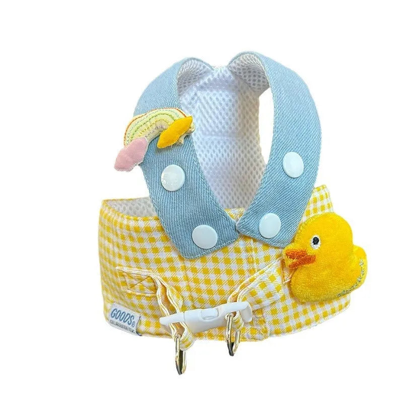 Three-piece pet harness and leash set with cute hat for cats and small dogs in spring summer colors