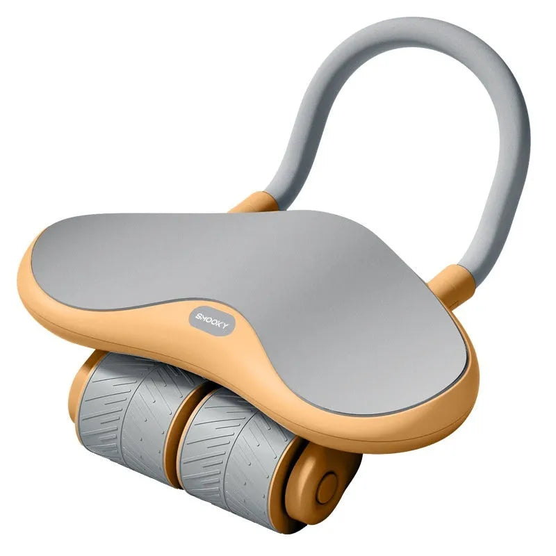 Three-wheel abdominal exercise wheel with automatic rebound mechanism and included kneepad in black colour