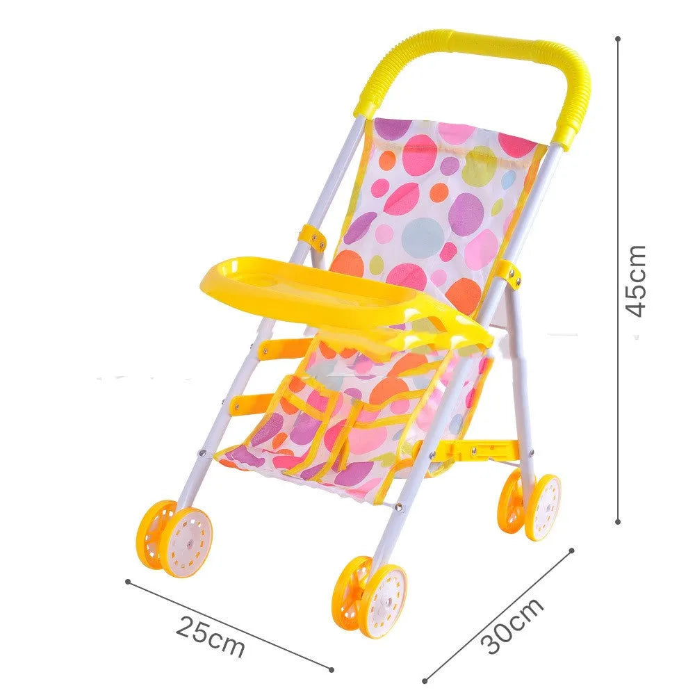 Girls metal baby stroller toy with iron rod construction for children aged 4-6 years, simulation trolley design