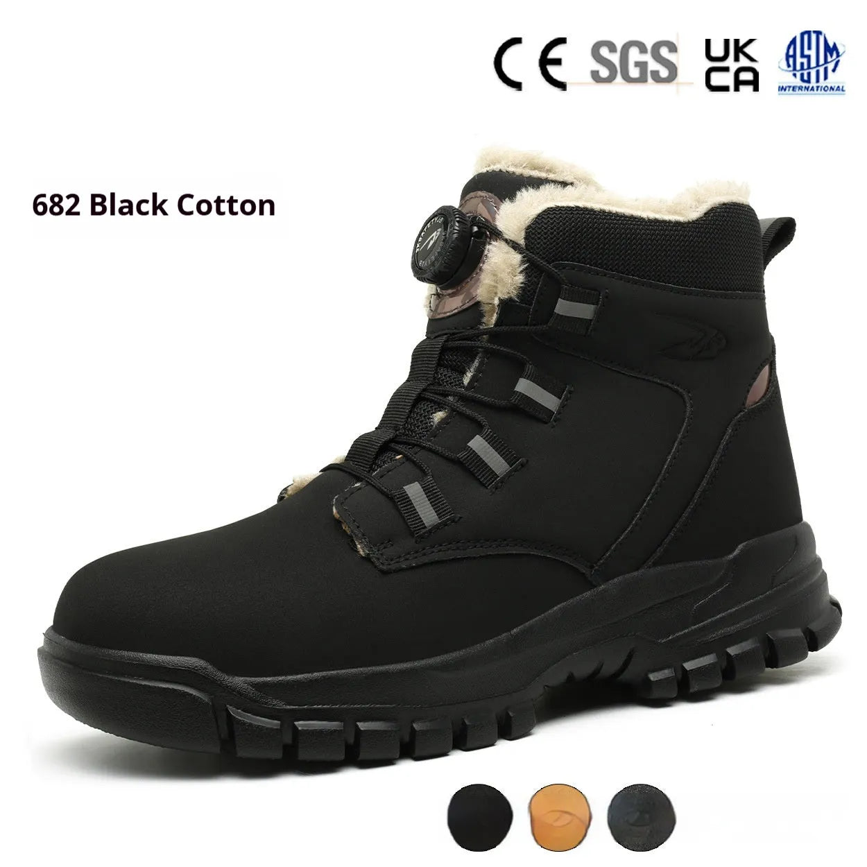 Men's black lightweight labour protection safety shoes with leather upper and rubber sole.