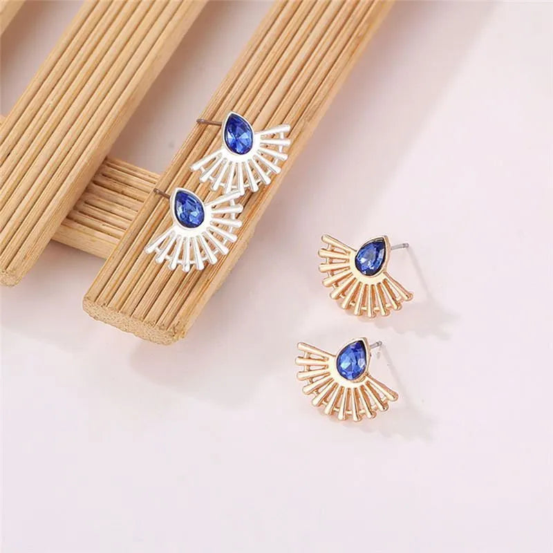 Bohemian vintage sector shaped stud earrings for women in gold or silver alloy