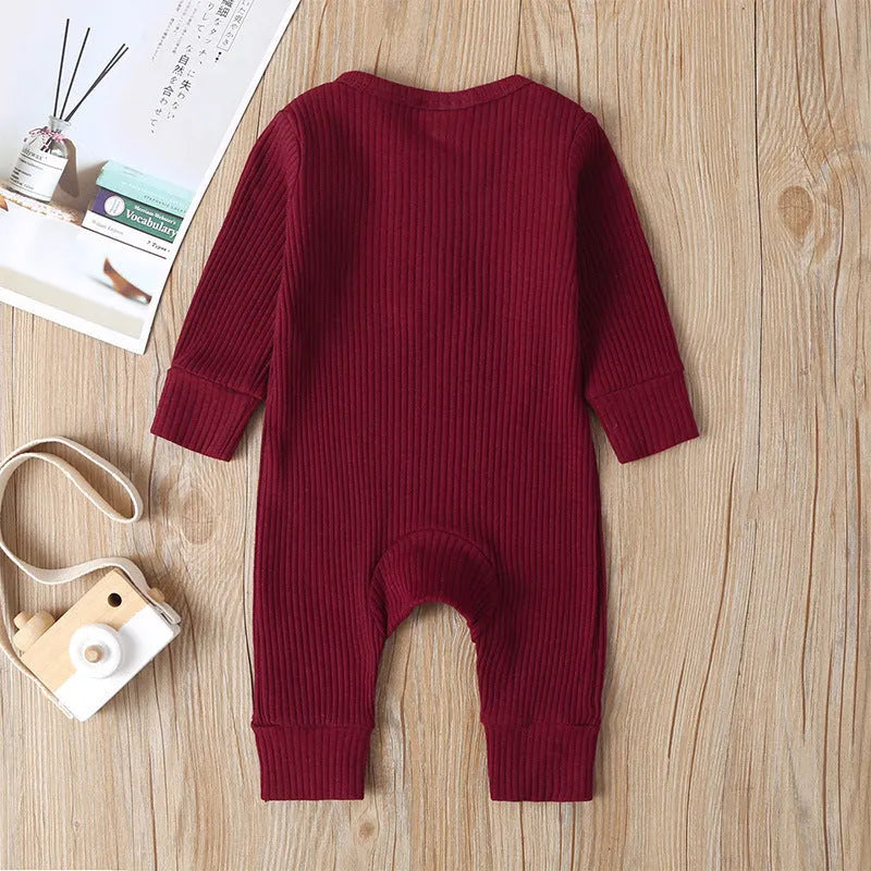 Baby cotton jumpsuit with snap closure long sleeves 60cm height neutral colour