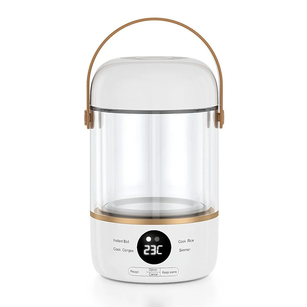 Smart electric stew cooker with glass liner in transparent or invisible version options
