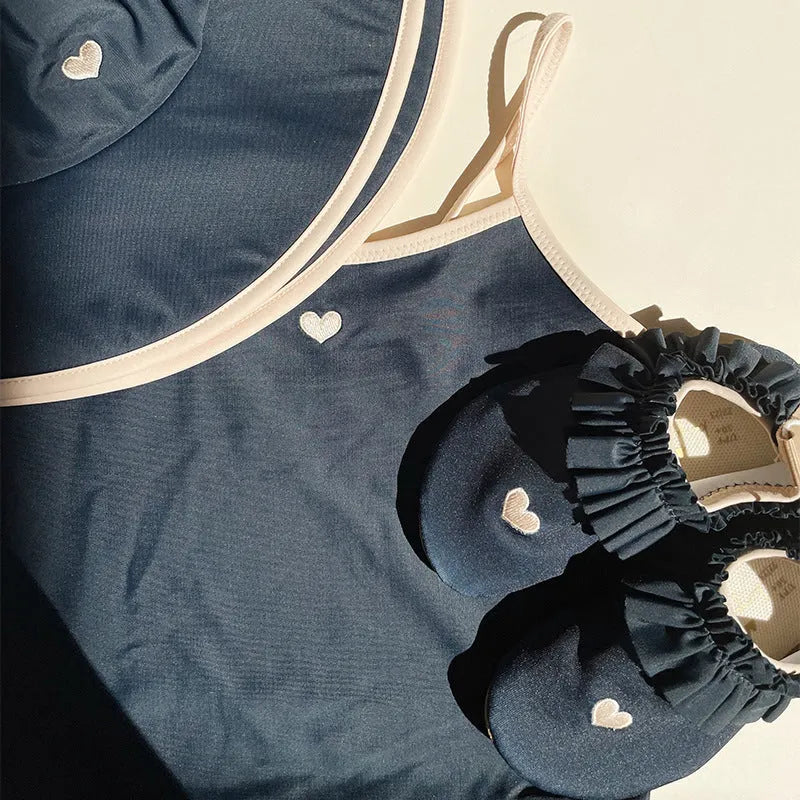 Dark blue split leg swimsuit for baby girls aged 1-6 years