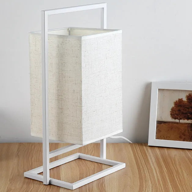 Modern bedroom bedside lamp with fabric shade, button switch, black or white finish, 220V