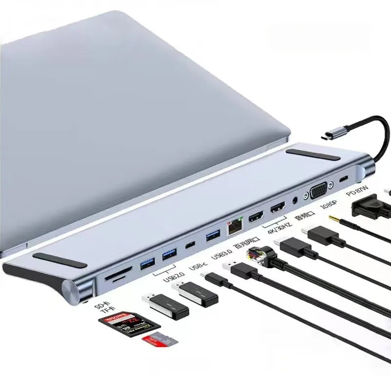 USB-C 7-in-1 expansion dock with HDMI port, multiple USB ports, and a 15cm black cable.