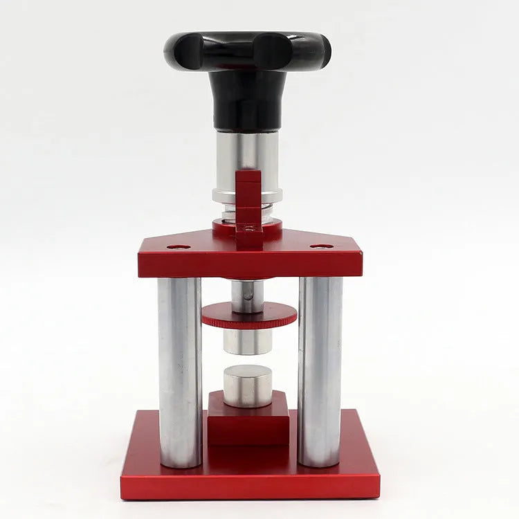 Spiral watch back cover presser tool with a set of 20 plastic moulds for watch repair.