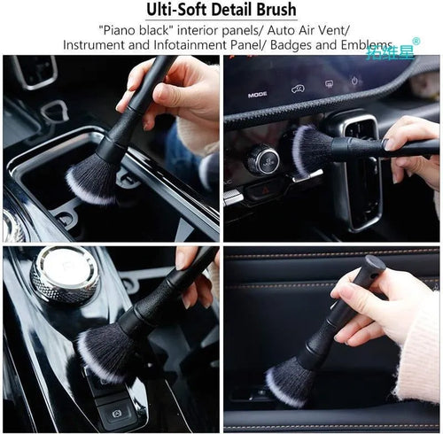 Black car detailing brush with pig hair bristles and PP handle in two size options
