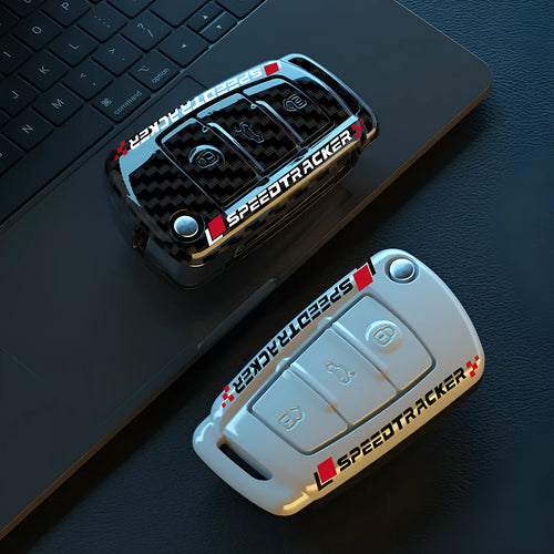 Carbon fibre pattern car key cover with mirror element in Japanese Korean minimalist style