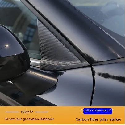 Pre-cut protective film set for 23 Outlander window pillars in carbon fibre pattern and bright black finishes.