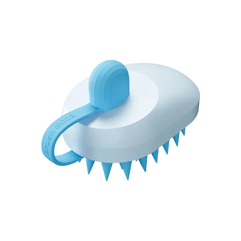 Silicone pet grooming comb for dogs in dark blue, handheld hair remover and shampoo massage brush