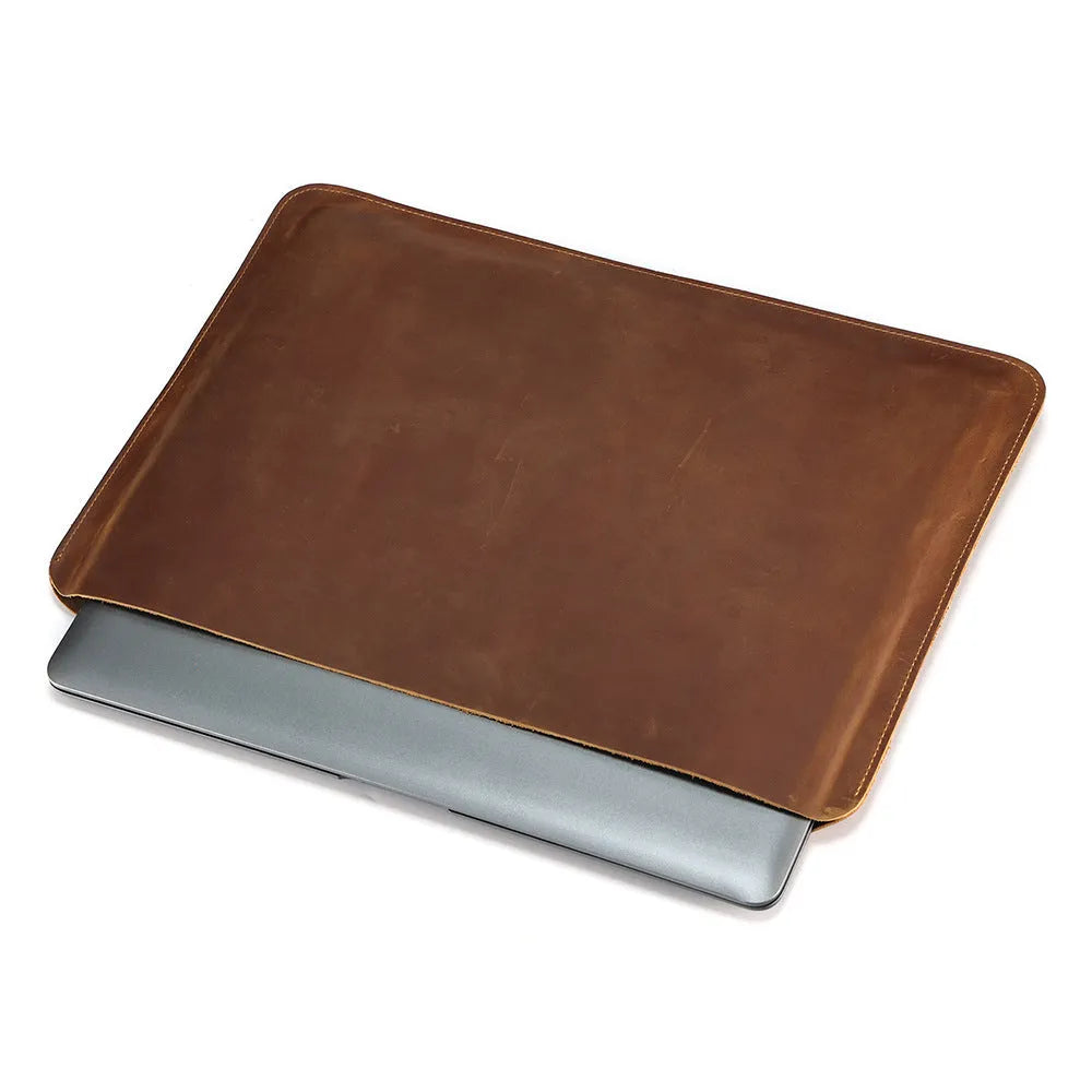 Genuine cowhide crazy horse leather computer bag liner organiser in brown colour options
