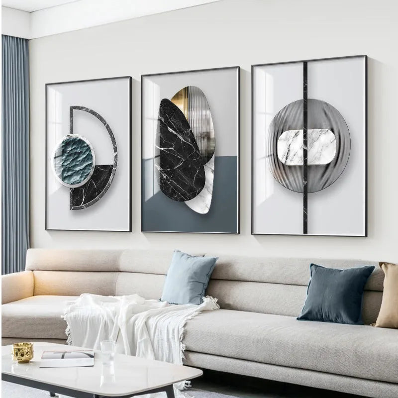 Abstract geometric pattern canvas wall art painting in modern colours on stretched canvas